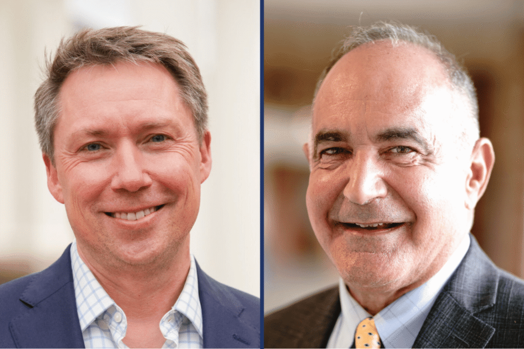 Side by side headshots of NSPC Director of Academic Programs John Robinson and former STRATCOM Commander Charles A. Richard